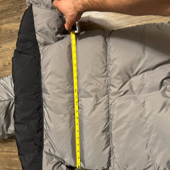 Old Navy Puffer Jacket Men’s Medium Gray & Black Hooded Winter Coat Fleece Lined - Picture 7 of 8